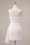 White Floral Strapless Bodycon Short Bridal Shower Dress with Ruffles