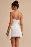 White Floral Strapless Bodycon Short Bridal Shower Dress with Ruffles