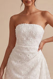 White Floral Strapless Bodycon Short Bridal Shower Dress with Ruffles