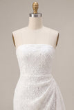 White Floral Strapless Bodycon Short Bridal Shower Dress with Ruffles