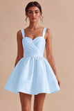 White A Line Thick Straps Ruched Short Bridal Shower Dress