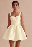 White A Line Thick Straps Ruched Short Bridal Shower Dress