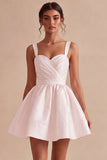 White A Line Thick Straps Ruched Short Bridal Shower Dress
