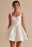 White A Line Thick Straps Ruched Short Bridal Shower Dress