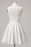 White A Line Thick Straps Ruched Short Bridal Shower Dress