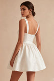 White A Line Thick Straps Ruched Short Bridal Shower Dress