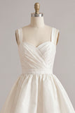 White A Line Thick Straps Ruched Short Bridal Shower Dress