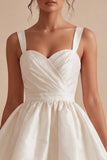 White A Line Thick Straps Ruched Short Bridal Shower Dress