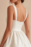 White A Line Thick Straps Ruched Short Bridal Shower Dress
