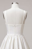 White A Line Thick Straps Ruched Short Bridal Shower Dress