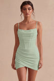 White Corset Spaghetti Straps Bodycon Short Bridal Shower Dress