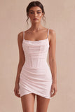 White Corset Spaghetti Straps Bodycon Short Bridal Shower Dress