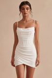 White Corset Spaghetti Straps Bodycon Short Bridal Shower Dress