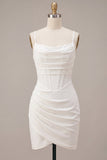 White Corset Spaghetti Straps Bodycon Short Bridal Shower Dress