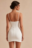 White Corset Spaghetti Straps Bodycon Short Bridal Shower Dress