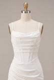 White Corset Spaghetti Straps Bodycon Short Bridal Shower Dress