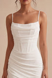 White Corset Spaghetti Straps Bodycon Short Bridal Shower Dress