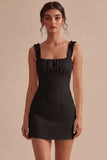 White Ruffled Square Neck Bodycon Short Bridal Shower Dress