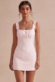 White Ruffled Square Neck Bodycon Short Bridal Shower Dress