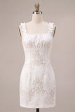 White Ruffled Square Neck Bodycon Short Bridal Shower Dress