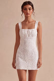 White Ruffled Square Neck Bodycon Short Bridal Shower Dress