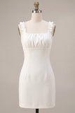 White Ruffled Square Neck Bodycon Short Bridal Shower Dress