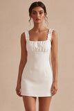 White Ruffled Square Neck Bodycon Short Bridal Shower Dress