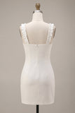 White Ruffled Square Neck Bodycon Short Bridal Shower Dress