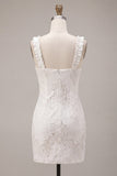 White Ruffled Square Neck Bodycon Short Bridal Shower Dress