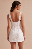White Ruffled Square Neck Bodycon Short Bridal Shower Dress
