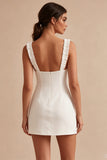 White Ruffled Square Neck Bodycon Short Bridal Shower Dress