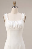 White Ruffled Square Neck Bodycon Short Bridal Shower Dress