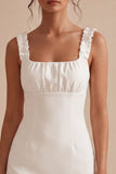 White Ruffled Square Neck Bodycon Short Bridal Shower Dress