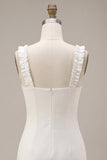 White Ruffled Square Neck Bodycon Short Bridal Shower Dress