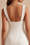 White Ruffled Square Neck Bodycon Short Bridal Shower Dress