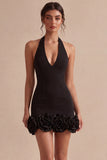 White Halter Bodycon Short Bridal Shower Dress with 3D Flowers