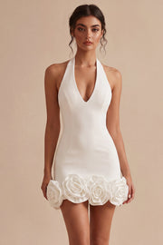White Halter Bodycon Short Bridal Shower Dress with 3D Flowers
