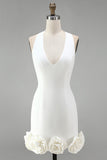 White Halter Bodycon Short Bridal Shower Dress with 3D Flowers