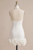 White Halter Bodycon Short Bridal Shower Dress with 3D Flowers