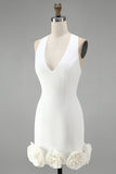 White Halter Bodycon Short Bridal Shower Dress with 3D Flowers