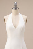 White Halter Bodycon Short Bridal Shower Dress with 3D Flowers