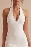 White Halter Bodycon Short Bridal Shower Dress with 3D Flowers