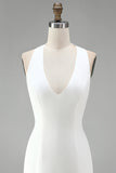 White Halter Bodycon Short Bridal Shower Dress with 3D Flowers