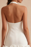 White Halter Bodycon Short Bridal Shower Dress with 3D Flowers