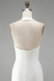White Halter Bodycon Short Bridal Shower Dress with 3D Flowers