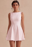 White A Line Boat Neck Simple Short Bridal Shower Dress