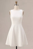 White A Line Boat Neck Simple Short Bridal Shower Dress