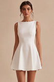 White A Line Boat Neck Simple Short Bridal Shower Dress