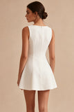 White A Line Boat Neck Simple Short Bridal Shower Dress
