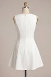 White A Line Boat Neck Simple Short Bridal Shower Dress